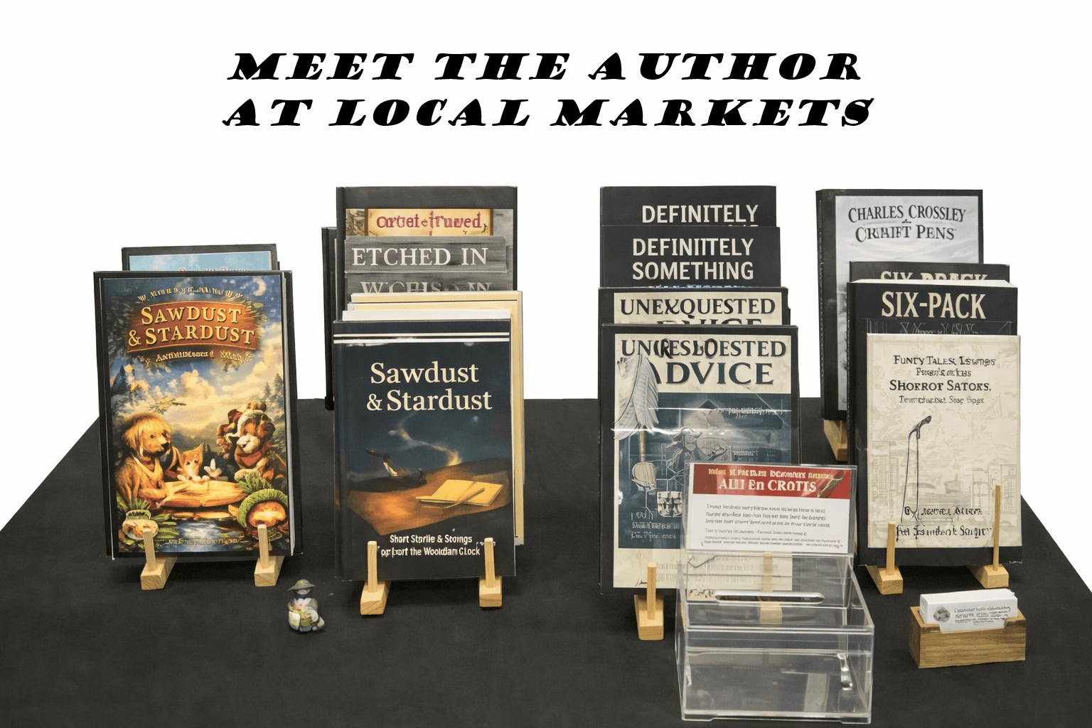 Sawdust Sage™ and Seamus Ailin™ books featured at a local market